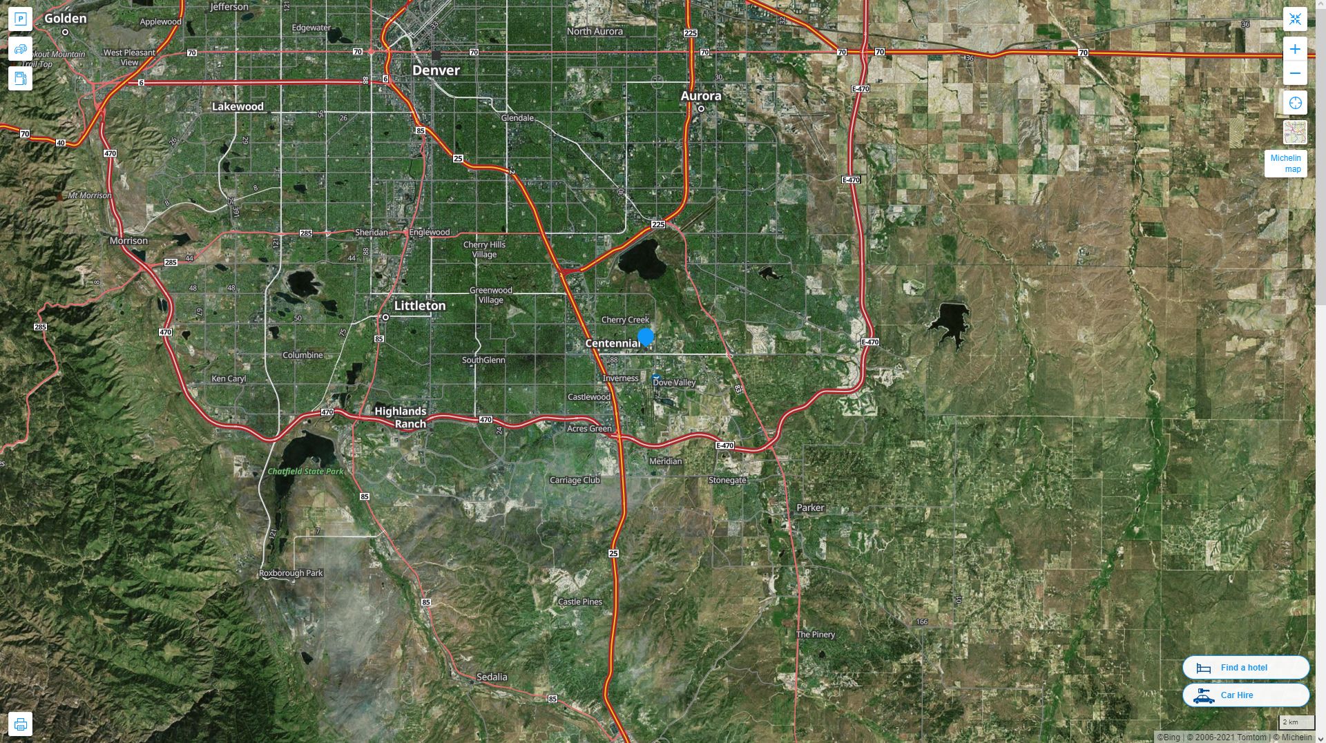 Centennial Colorado Highway and Road Map with Satellite View
